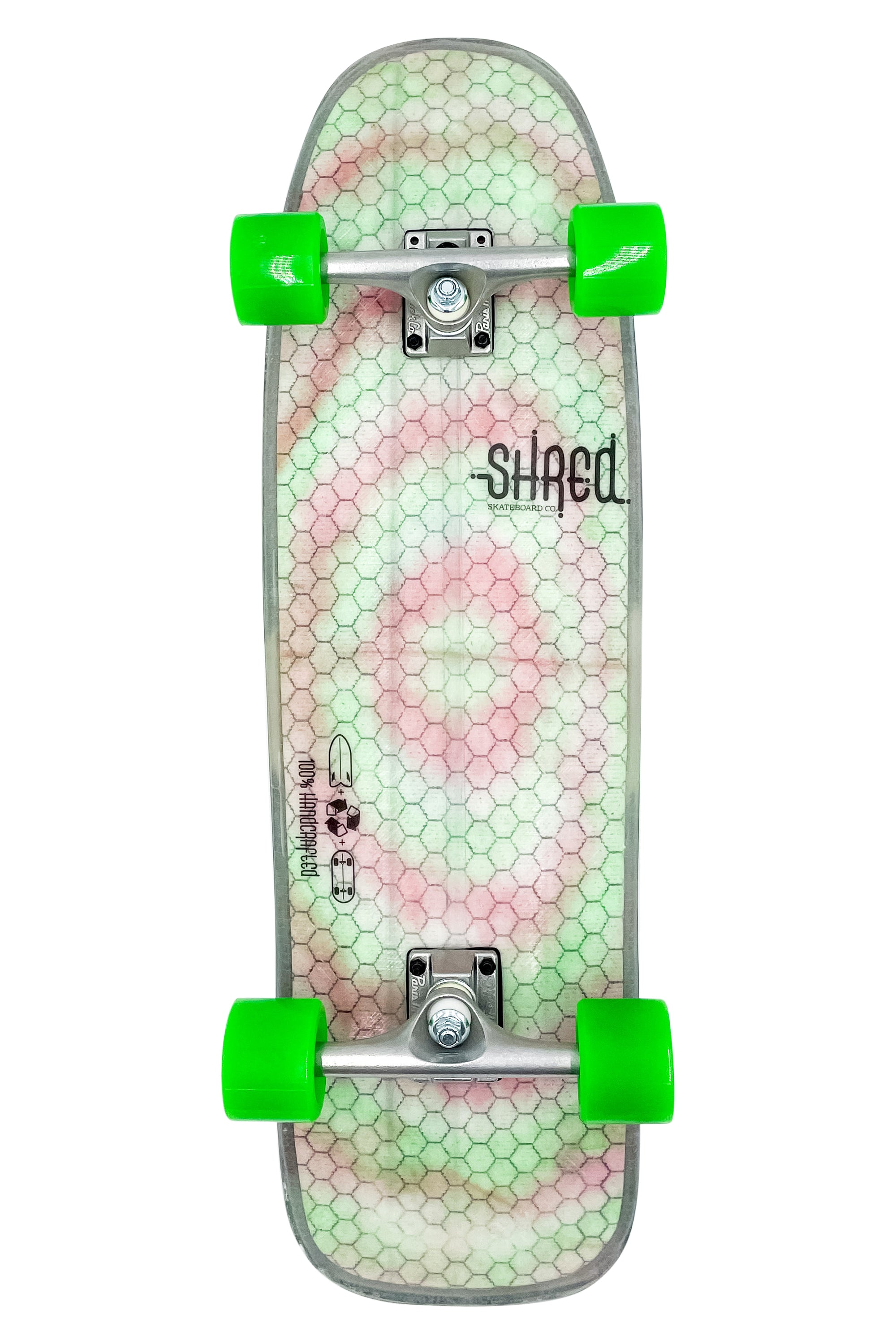 Shred Skateboard Street Cruiser - The Pool Shark (32") - Pink & Green Tie Dye