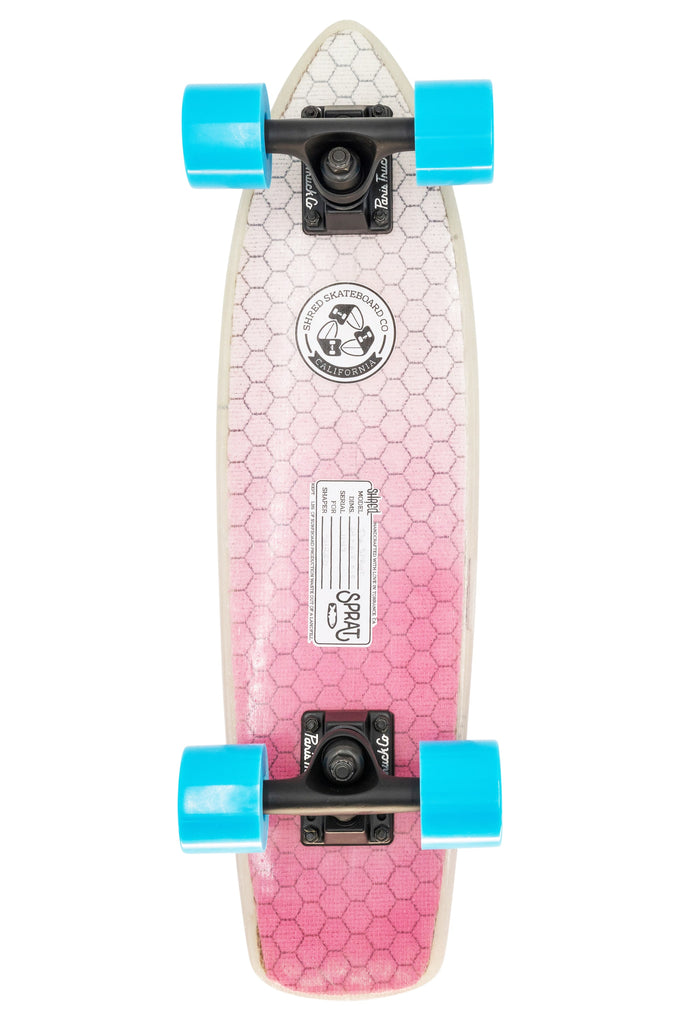 SHRED Skateboard Mini Cruiser - The Sprat (24") - Color Fade Pink - Small Skateboard made from recycled Surfboards material waste.