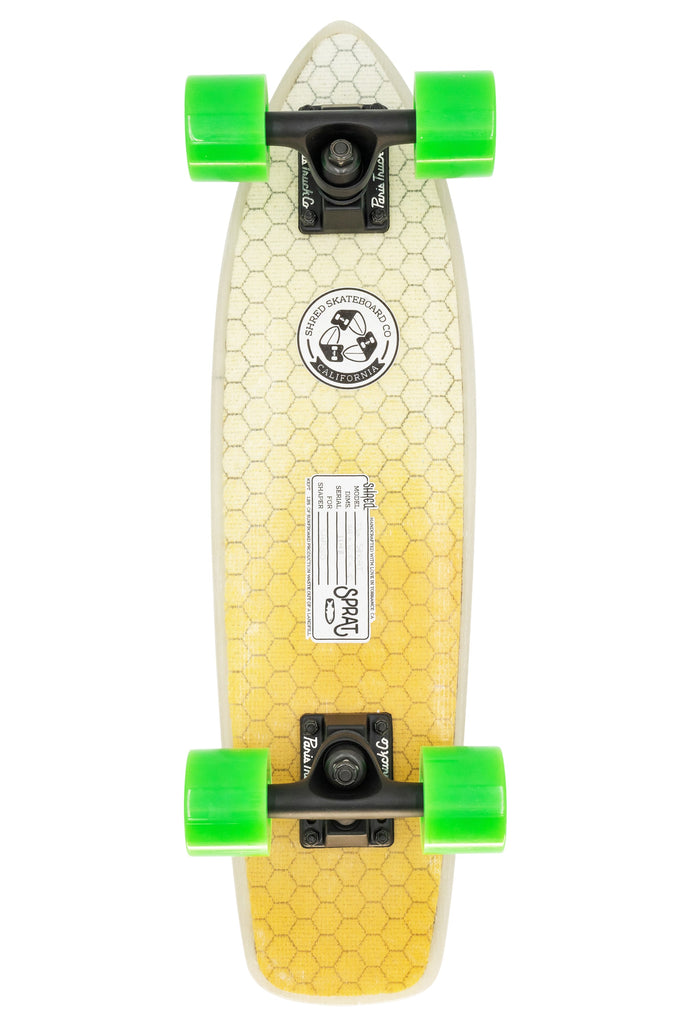SHRED Skateboard Mini Cruiser - The Sprat (24") - Color Fade Golden Yellow - Small Skateboard made from recycled Surfboards material waste.
