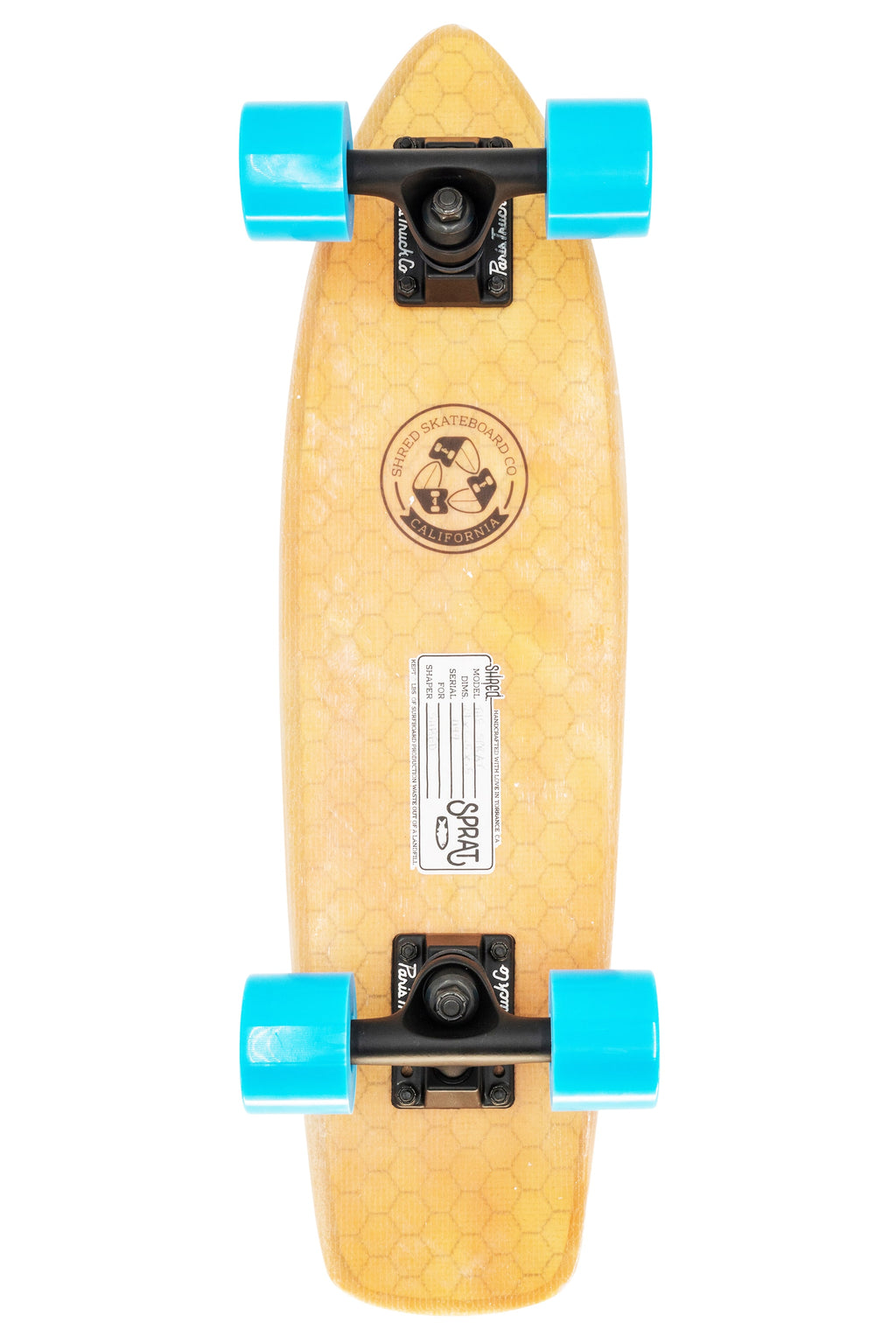 SHRED Skateboard Mini Cruiser - The Sprat (24") - Resin Tint Light Orange - Small Skateboard made from recycled Surfboards material waste.