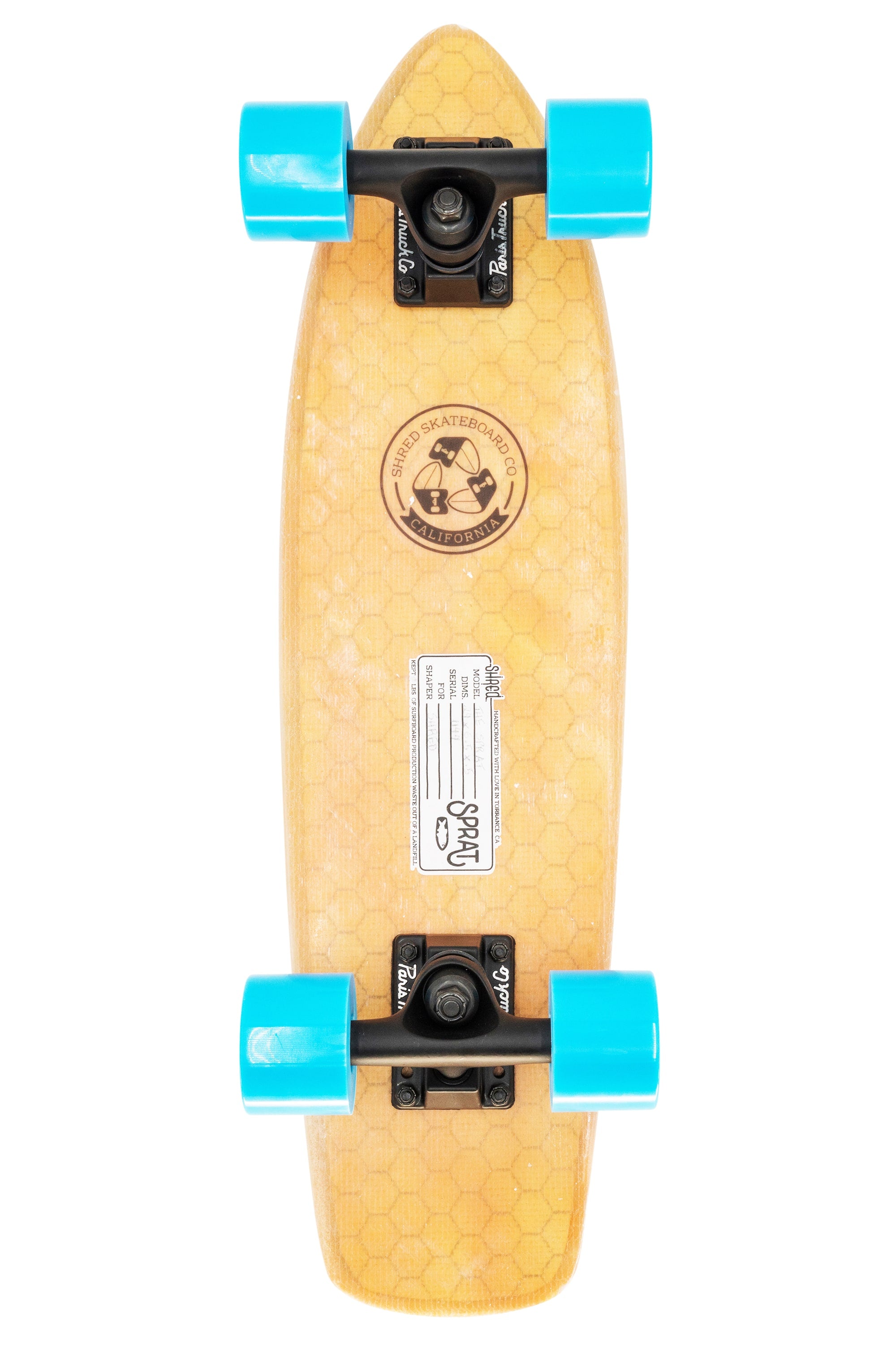SHRED Skateboard Mini Cruiser - The Sprat (24") - Resin Tint Light Orange - Small Skateboard made from recycled Surfboards material waste.