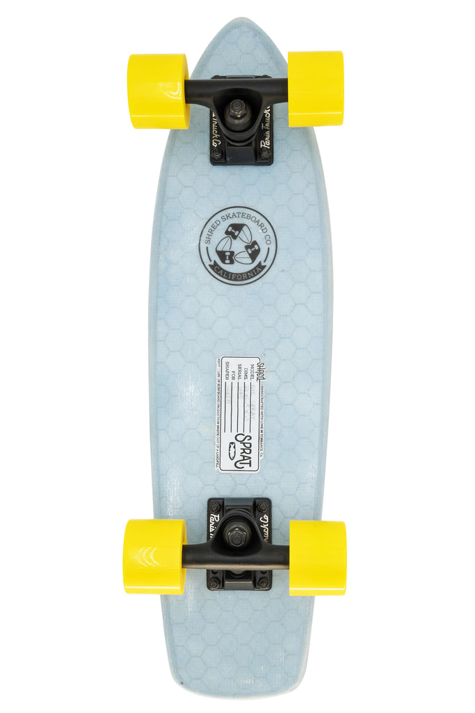 SHRED Skateboard Mini Cruiser - The Sprat (24") - Resin Tint Light Blue - Small Skateboard made from recycled Surfboards material waste.