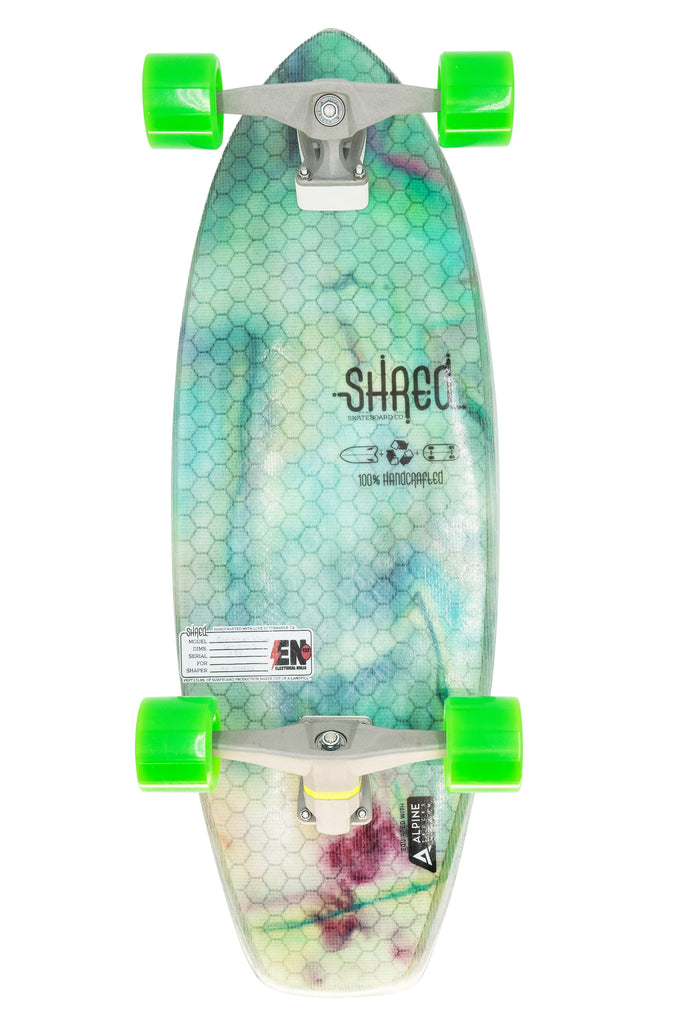 Shred Skateboard Surfskate - Electrical Ninja ( 30”) - Resin Tint Green Tie Dye