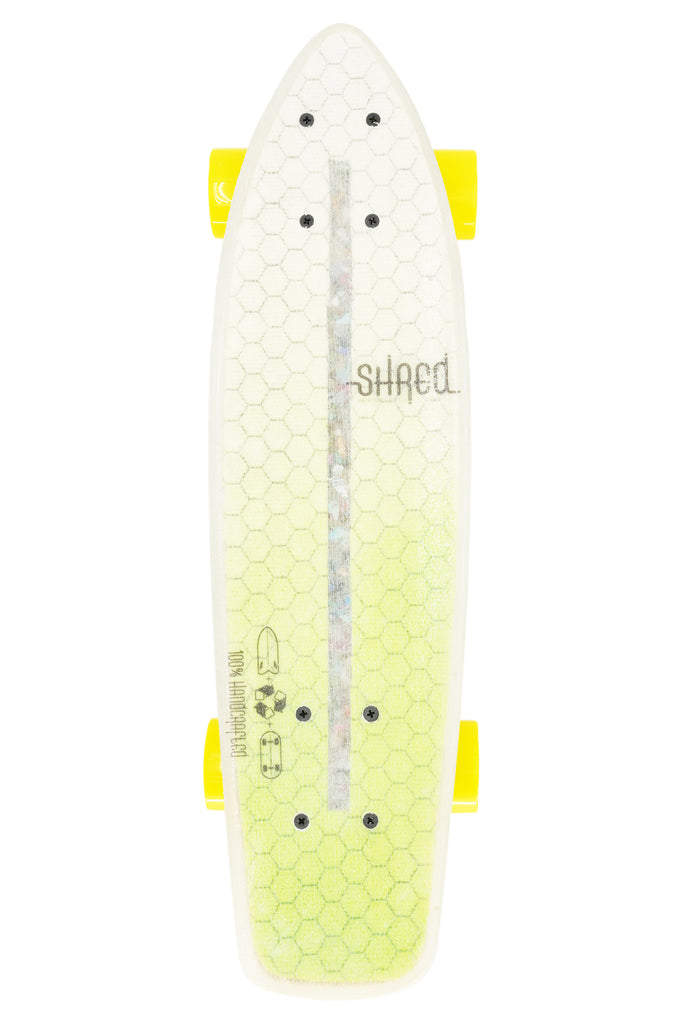 SHRED Skateboard Mini Cruiser - The Sprat (24") - Color Fade Lime Green - Small Skateboard made from recycled Surfboards material waste.